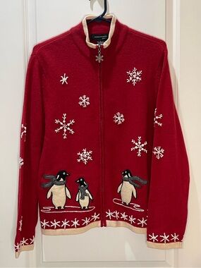 Vintage 100% Lambswool Christmas Sweater Cardigan Full-Zip L